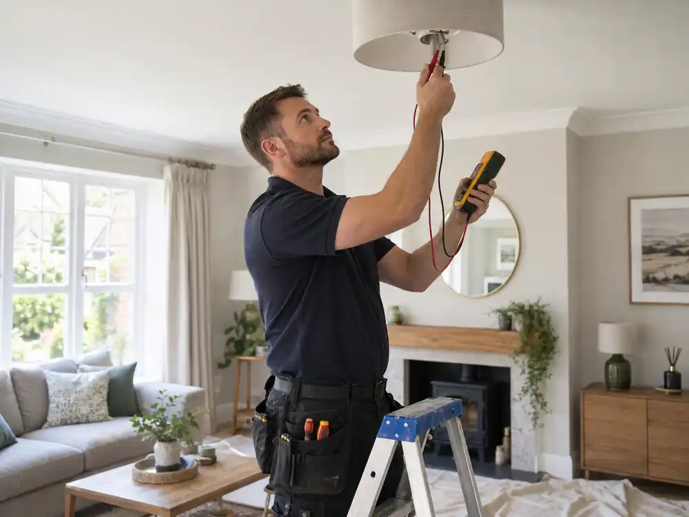 Electrical test results being recorded beside a consumer unit