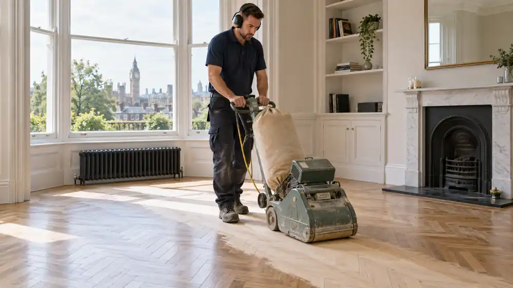 Professional floor sanding work in a London property