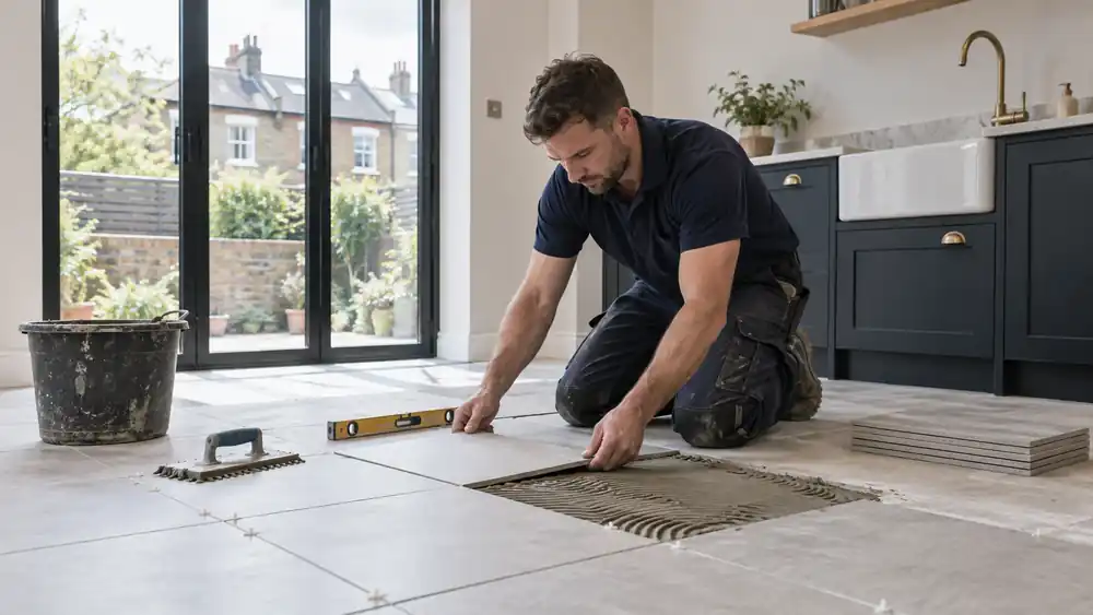 Professional flooring and tiling work in a London property