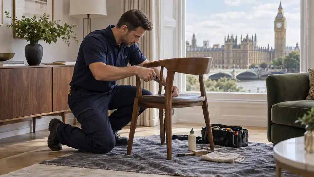Professional furniture repair work in a London property