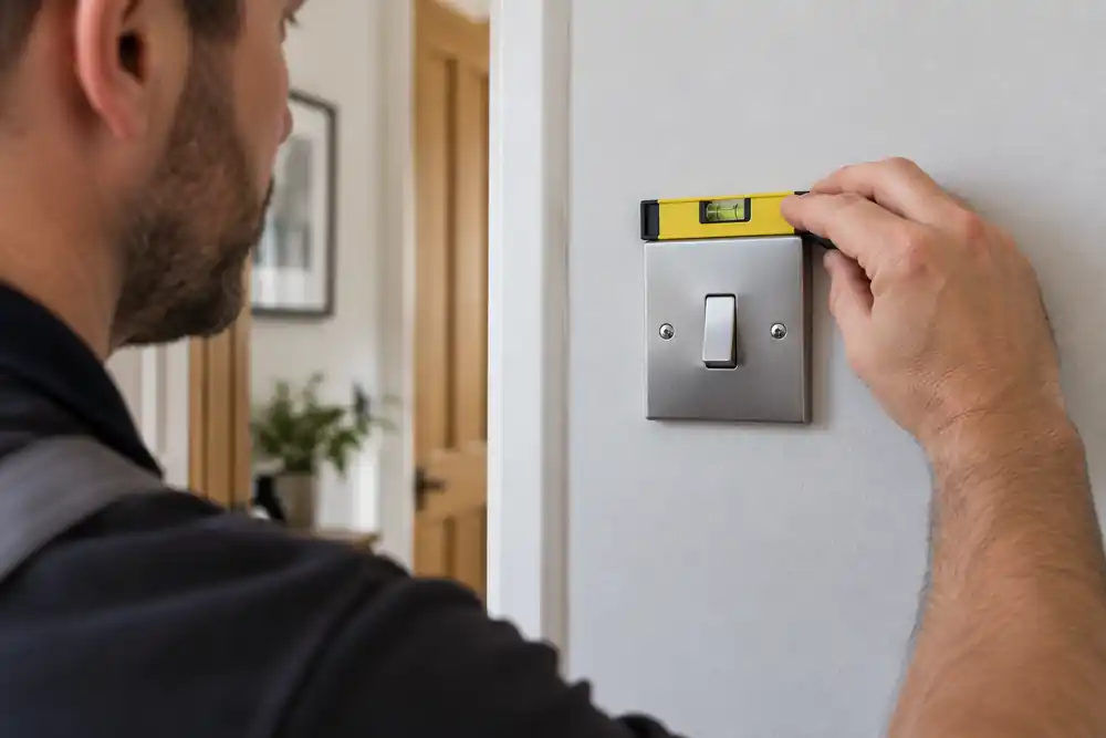 Final alignment check on a replacement light switch
