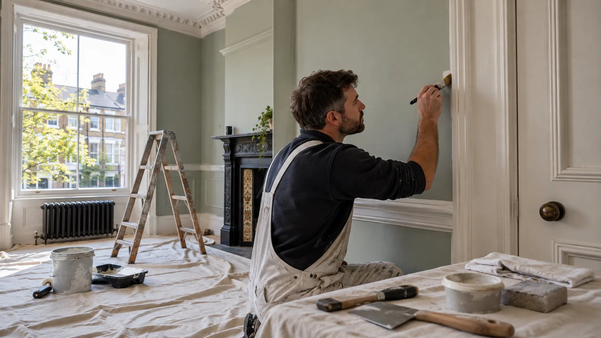 Professional preparing a wall surface before decoration