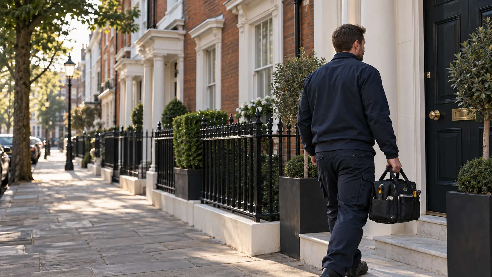 Porch hardware arranged beside retained decorative details