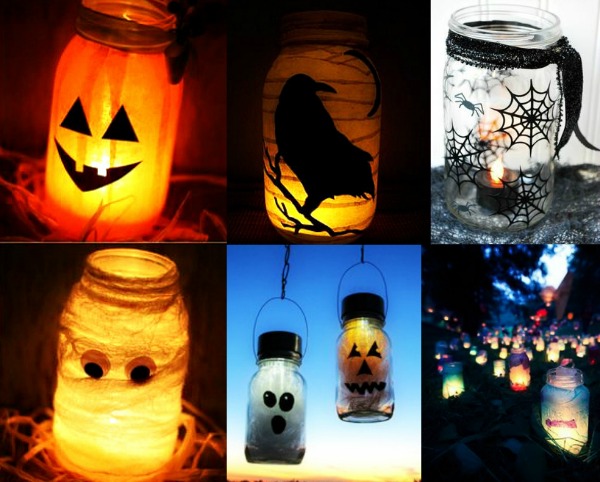 Collage Jack O'Lanterns With Candles And String Lights Jack O'Lanterns