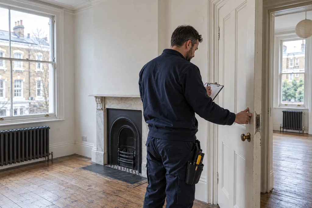 Handyman inspecting a vacant London rental flat before new tenants move in